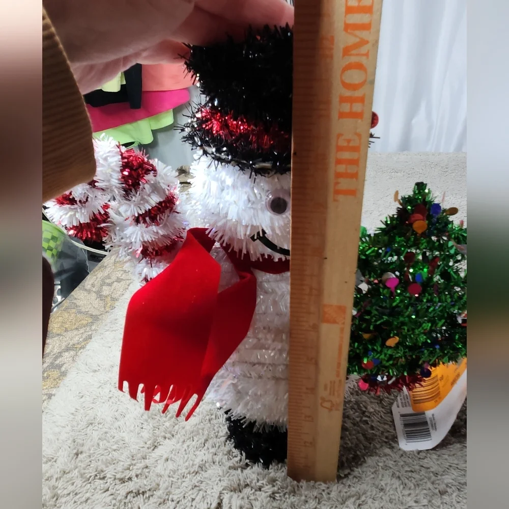 Festive Snowman Decoration with Candy Cane and Tree